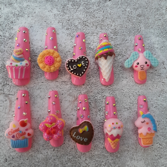 XXL Long Pink Kawaii Sweets Press on Nails - Picture 4 of 6